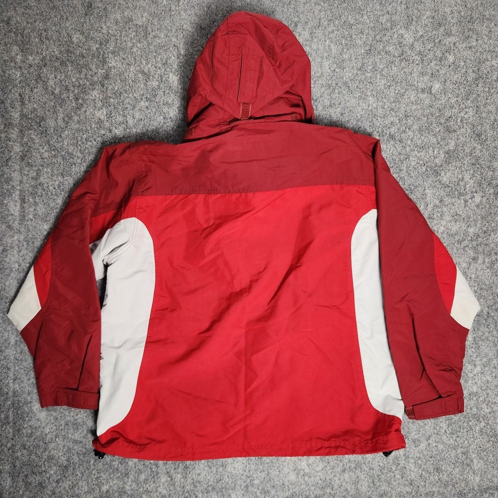 LL Bean VTG Hooded Windbreaker Jacket Womens XL Red White Zip Button Long Sleeve - Picture 2 of 8